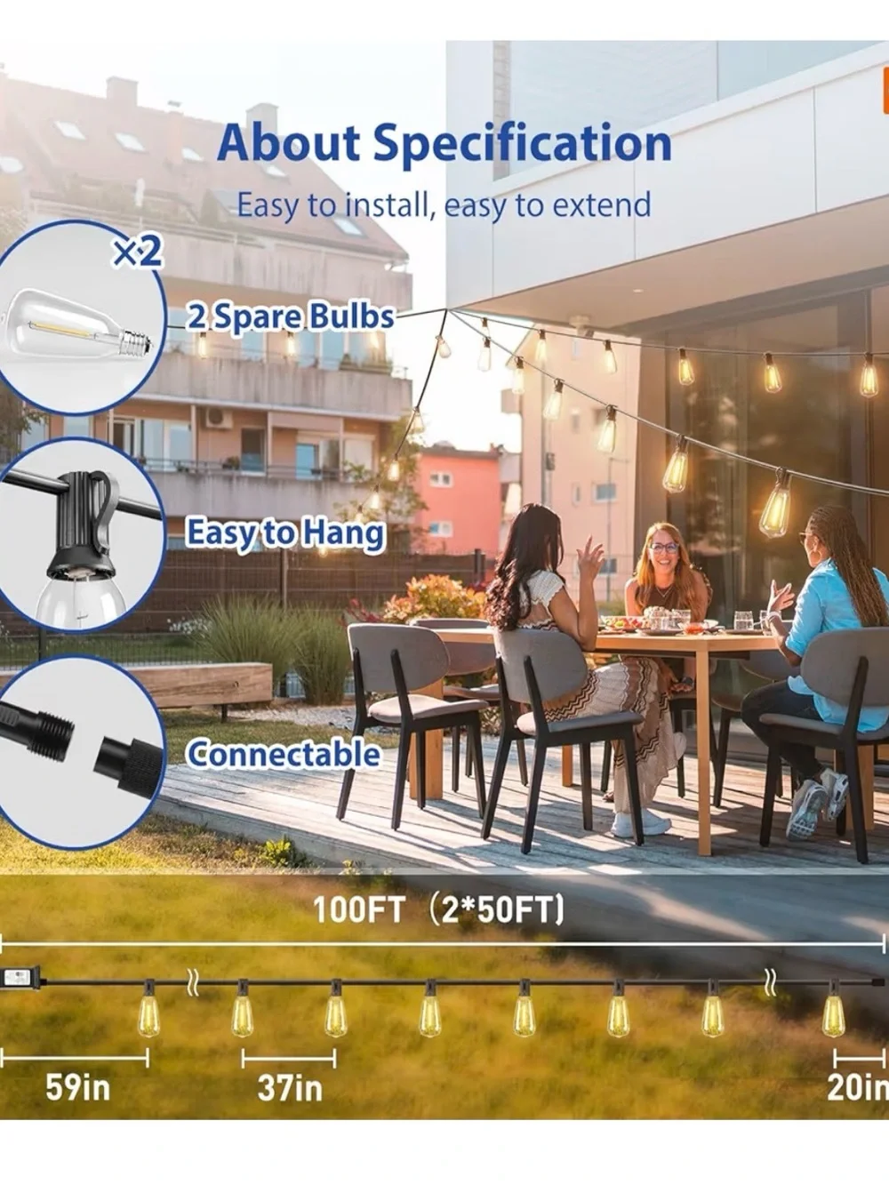 LED Edison Bulb Patio String Lights with Remote - Warm Amber Glow